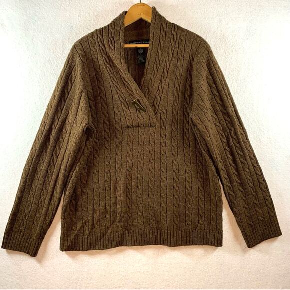 Josephine Chaus Sweaters - Womens Cable Knit Shawl Collar Sweater Sz L Brown Heritage‎ Preppy Fisherman
